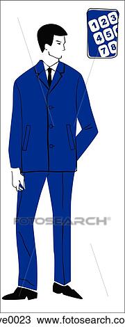 Drawing - A retro inspired illustration of a businessman and a calculator. Fotosearch