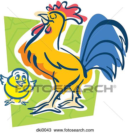 A rooster and a chick View Large Illustration Drawing - A rooster and a chick. Fotosearch