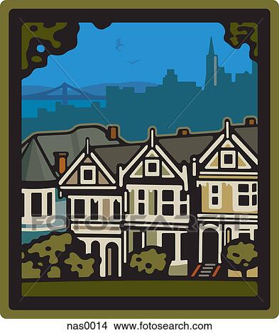 A row of houses in San Francisco View Large Illustration Stock Illustration - A row of houses in San Francisco. Fotosearch