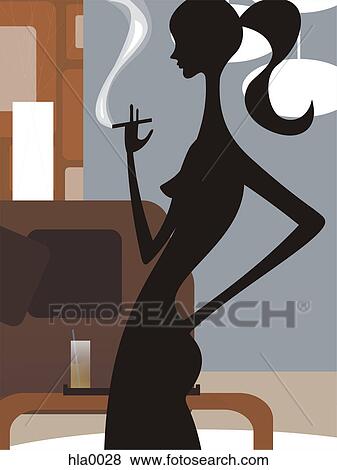 Stock Illustration - A silhouette of a woman smoking. Fotosearch