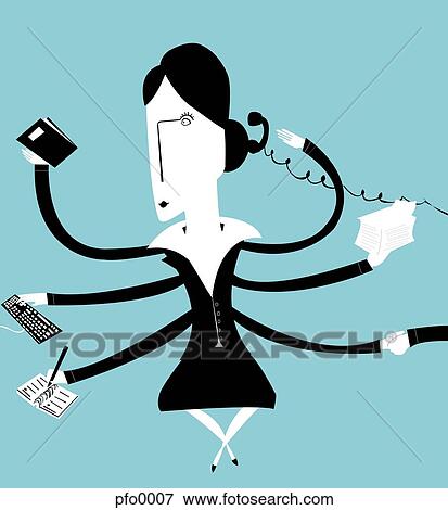 A six armed business woman multi-tasking View Large Illustration Stock Illustration - A six armed business woman multi-tasking. Fotosearch