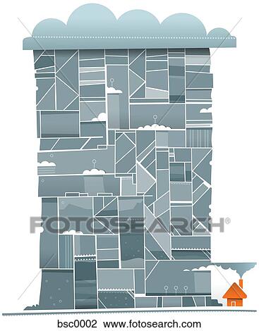 A small house creating a large stack of smoke View Large Illustration Drawing - A small house creating a large stack of smoke. Fotosearch