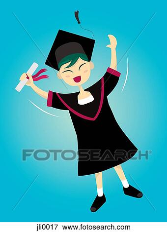 Stock Illustration - A student celebrating in graduation cap and gown. Fotosearch