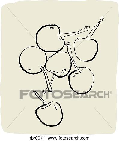 Clip Art - A textured line drawing of cherries. Fotosearch