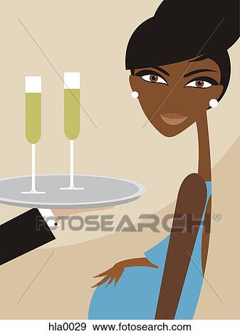 Stock Illustration - A waiter offering drinks to a pregnant woman. Fotosearch