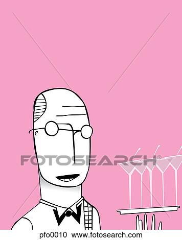 Clipart - A waiter serving drinks. Fotosearch
