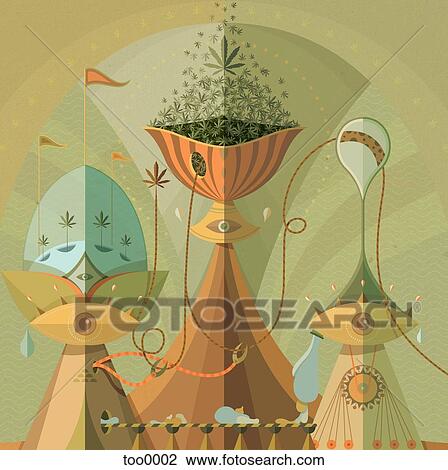 Drawing - A whimsical fantasy botanical processing machine. Fotosearch