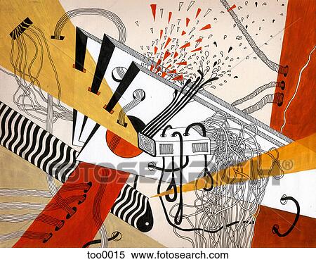 Stock Illustration - A whimsical illustration of cables and networks. Fotosearch