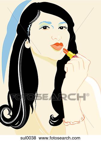 A woman applying lipstick View Large Illustration Stock Illustration - A woman applying lipstick. Fotosearch
