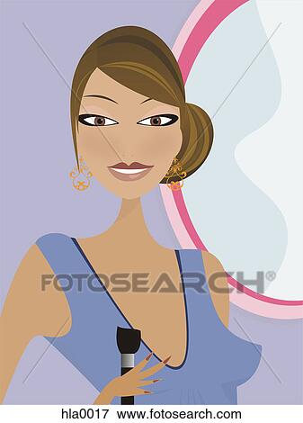 Stock Illustration - A woman applying making on in front of a mirror. Fotosearch