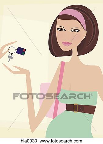 Clipart - A woman being handed car keys. Fotosearch