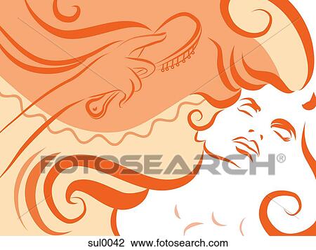 Drawing - A woman brushing her long hair. Fotosearch