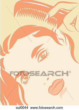 A woman combing her hair View Large Illustration Stock Illustration - A woman combing her hair. Fotosearch