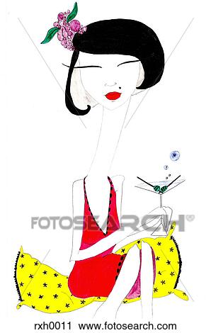 Clip Art - A woman drinking a martini. Fotosearch