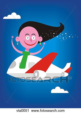 Clip Art - A woman flying an airplane. Fotosearch