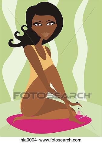Stock Illustration - A woman giving herself a pedicure. Fotosearch