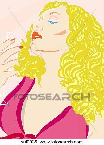 Stock Illustration - A woman having a drink. Fotosearch
