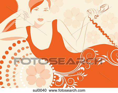 Clipart - A woman holding a telephone. Fotosearch