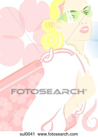 Clip Art - A woman holding her handbag. Fotosearch