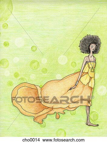Stock Illustration - A woman in a long orange dress. Fotosearch