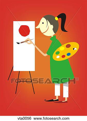 A woman painting on a canvas View Large Illustration Stock Illustration - A woman painting on a canvas. Fotosearch