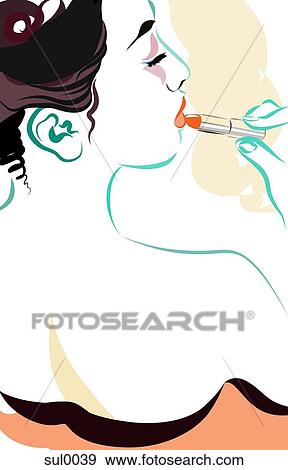 A woman putting lipstick on View Large Illustration Stock Illustration - A woman putting lipstick on. Fotosearch