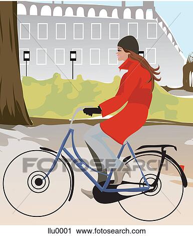 Clip Art - A woman riding a bicycle. Fotosearch