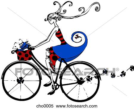 A woman riding a bicycle with her dog in a basket View Large Illustration Stock Illustration - A woman riding a bicycle with her dog in a basket. Fotosearch