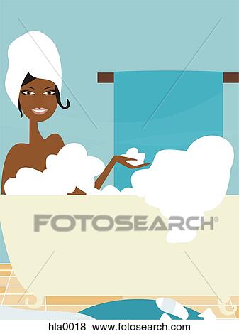 Stock Illustration - A woman taking a bubble bath. Fotosearch