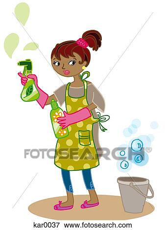 A woman using organic cleaning products View Large Illustration Stock Illustration - A woman using organic cleaning products. Fotosearch