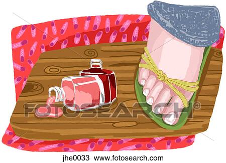 A woman with a pedicure and a bottle of spilt nail polish View Large Illustration Drawing - A woman with a pedicure and a bottle of spilt nail polish. Fotosearch