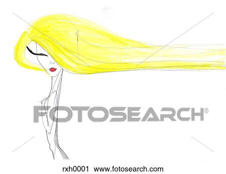 A woman with long blond hair View Large Illustration Clip Art - A woman with long blond hair. Fotosearch