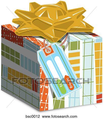 Drawing - A wrapped gift box with a To and From tag. Fotosearch