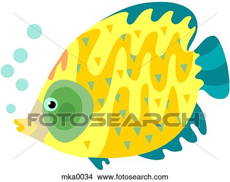 Stock Illustration - A yellow fish blowing bubbles. Fotosearch