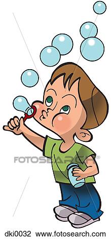 Drawing - A young boy blowing bubbles. Fotosearch