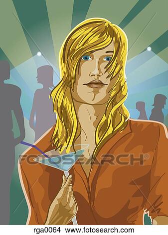 Stock Illustration - A young man holding a cocktail in a night club. Fotosearch