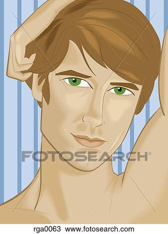 Drawing - A young man posing. Fotosearch