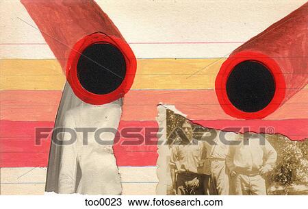 Drawing - An abstract paint and vintage photo collage. Fotosearch