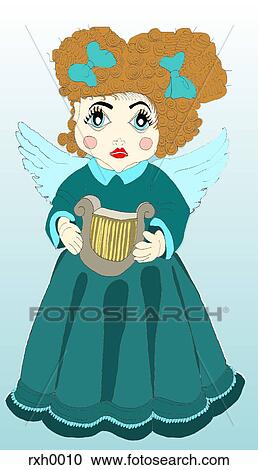 An angel with a harp View Large Illustration Clipart - An angel with a harp. Fotosearch