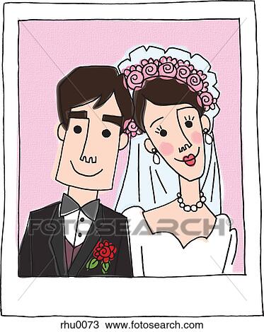 Drawing - An illustration of a polaroid photo of a bride and groom. Fotosearch