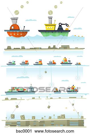 An illustrations about import and export by cargo ships View Large Illustration Clip Art - An illustrations about import and export by cargo ships. Fotosearch