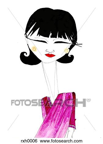 Stock Illustration - An Indian woman wearing a pink sari. Fotosearch