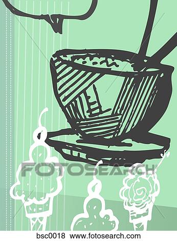 Stock Illustration - Doodles of a cup of coffee and ice cream on a notebook. Fotosearch