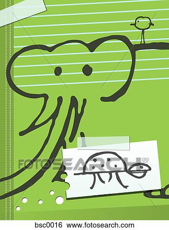 Doodles of an elephant, bird and bug on a notebook cover View Large Illustration Stock Illustration - Doodles of an elephant, bird and bug on a notebook cover. Fotosearch