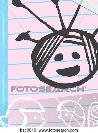 Doodles of faces on lined paper View Large Illustration Stock Illustration - Doodles of faces on lined paper. Fotosearch