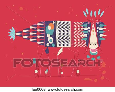Stock Illustration - Little people fighting a large fantasy monster. Fotosearch