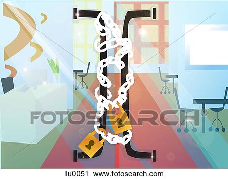 Clip Art - Locked chains around the doors of an office. Fotosearch