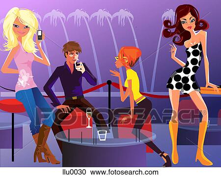 Clipart - People socializing at a night club. Fotosearch