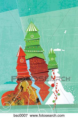 Three Christmas tree rockets View Large Illustration Stock Illustration - Three Christmas tree rockets. Fotosearch