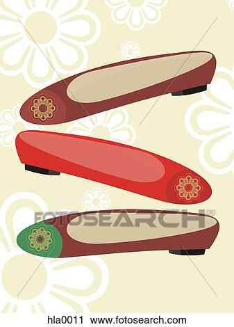 Clip Art - Three different ballet flat shoes. Fotosearch
